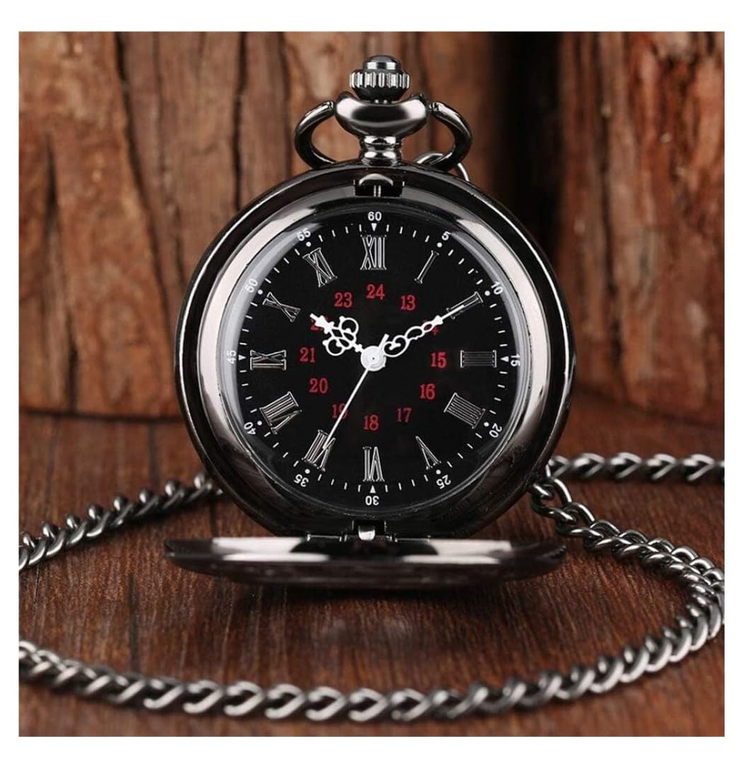 Reloj de Bolsillo Unisex Reloj De Bolsillo Vintage Escala Movimiento Cuarzo Números Arábigos Romanos Esfera Negra Clásico Fiestas