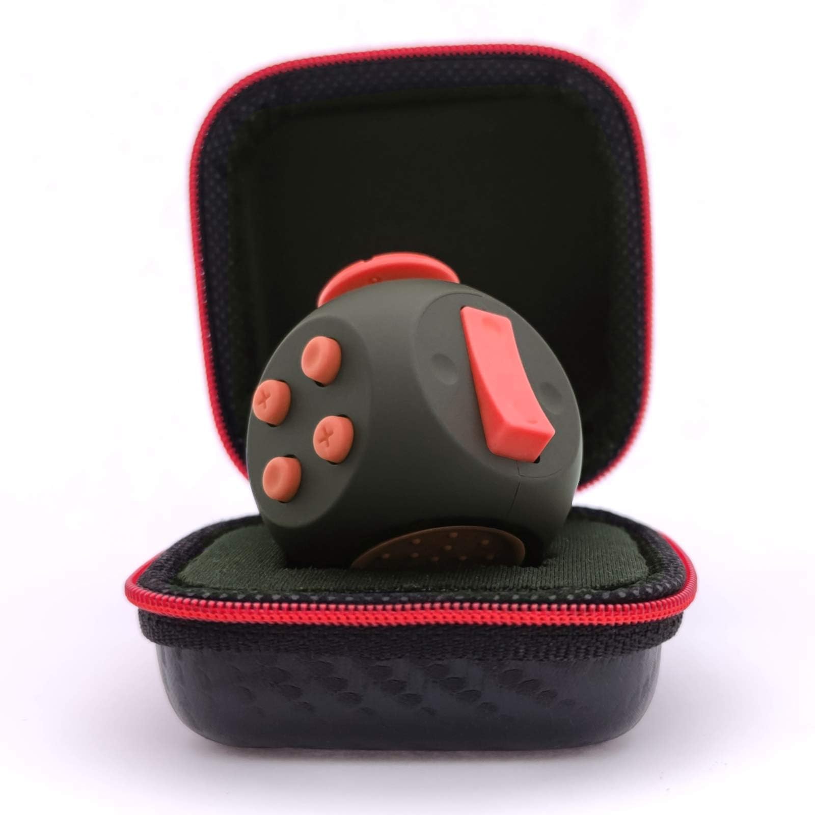 PILPOC theFube Fidget Cube - Deluxe Authentic Fidget Toys for Adults & Kids - Premium Protective Case, Stress Cube, Anxiety Toys, ADHD, OCD, Autism. Quiet Sides & Fidget Clicker Toy (Black & Red)