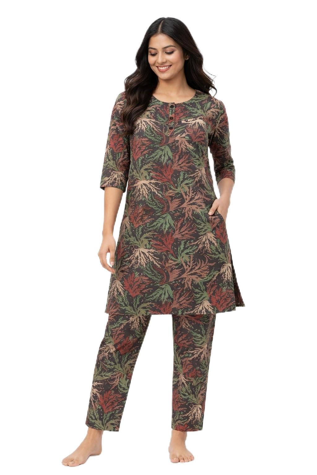 duchess Women's Pure Cotton Printed Long Length Night Suit Set-picture-21