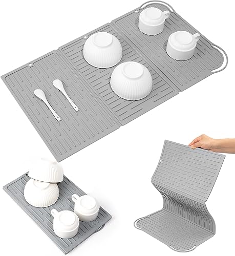 Yatmung Tapete plegable extragrande para secar platos 24 x 13 pulgadas tapete de silicona para secar platos para encimera de cocina soporte para