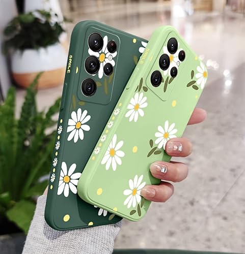 Miniatura 7 de Funda compatible con Galaxy S22 Ultra, diseño de margaritas, protección de lente de cámara, a prueba de golpes, funda protectora de silicona líquida