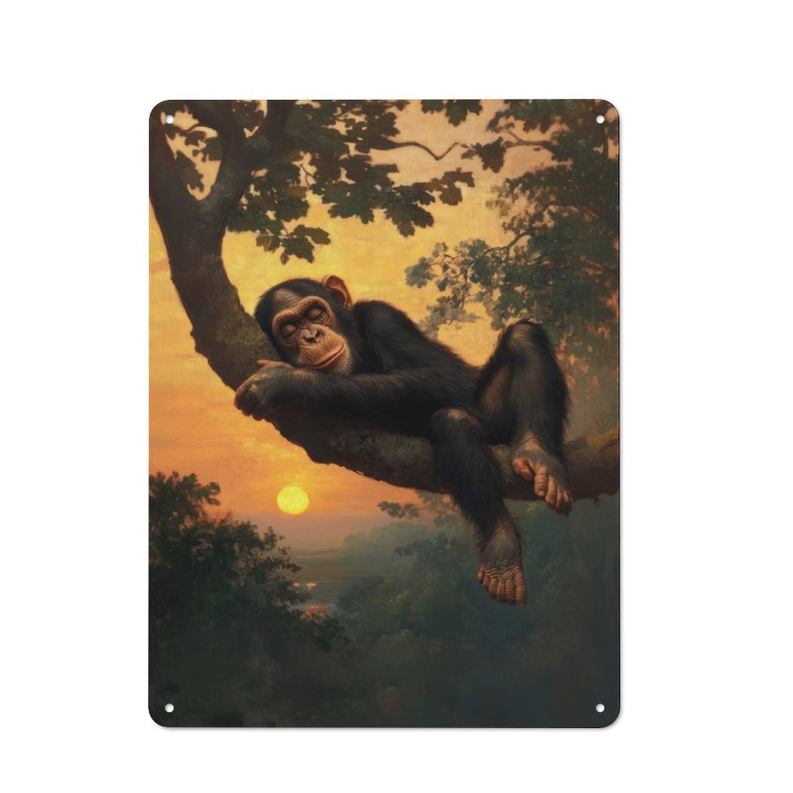 Junmoney Chimpanzee Sunset Slumber Vintage Tin Sign 40X30cm With For Kitchen Or Home Bar, For Retro Home Interiors, For Cafés, Pubs And Restaurants