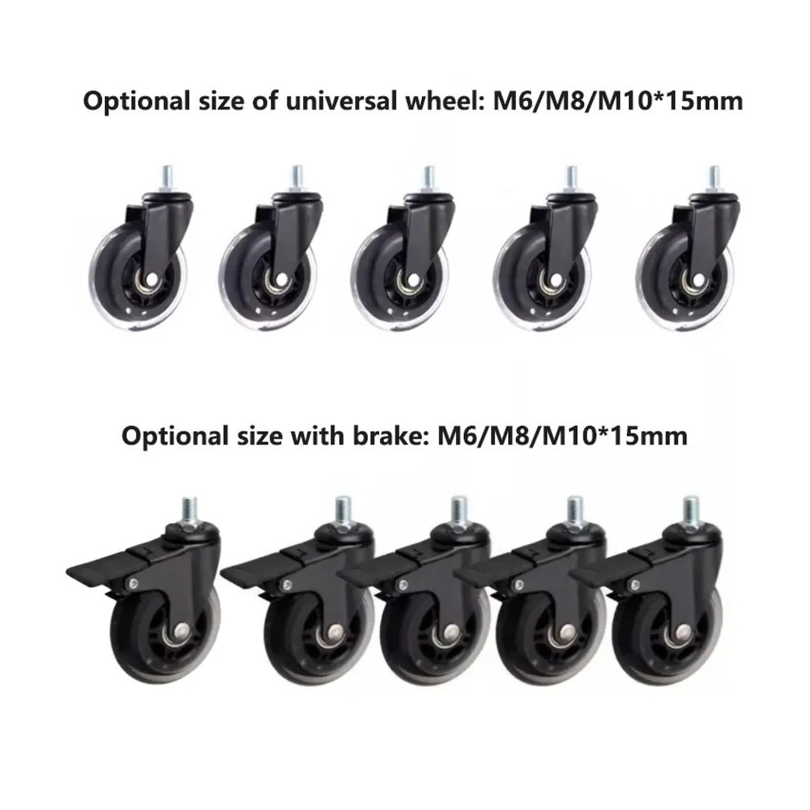 5 szt. 3-calowe rolki śrubowe PU M6/M8/M10 do elektroforezy lodowej sprzętu rozrywkowego, hulajnogi, uniwersalne/hamulcowe kółka(M8x15mm,Universal wheel)