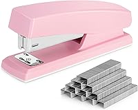 DeliOffice Pink Desktop Stapler with 640 Staples - Jam-Free, 25-Sheet Capacity, Rotatable Anvil for Office, School & Home