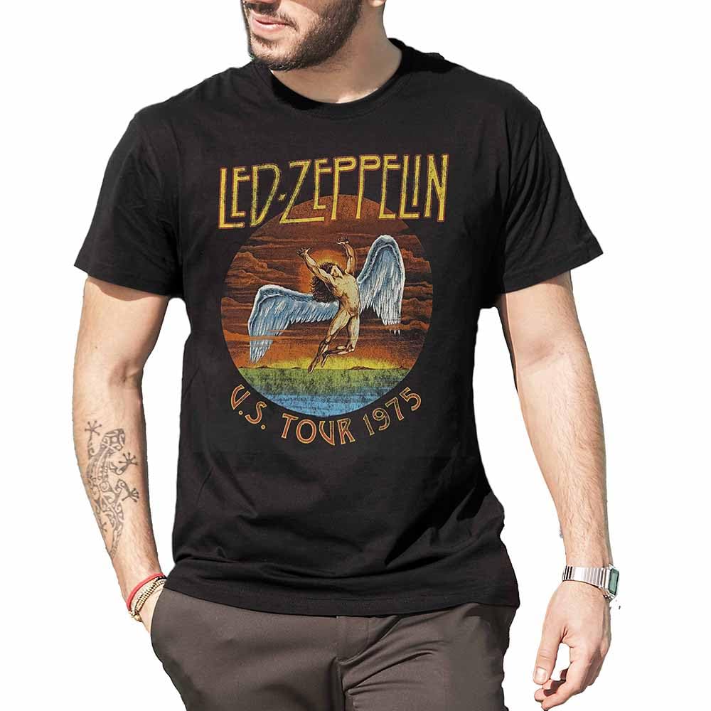 Led Zeppelin T-shirt U.S. Tour 1975 T-shirt officiel Band Rock. T-shirt unisexe adulte garçon.