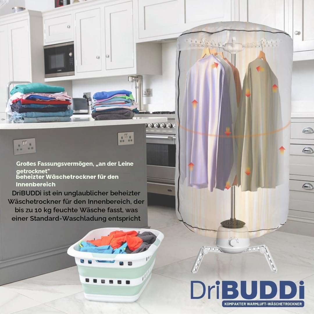 DriBUDDi Compact Elektrischer Wäschetrockner – Tragbarer 850-W-Trockner mit 10-kg-Kapazität, knitterfreie & schonende Trocknung, energiesparend, neues Design 30% effizienter