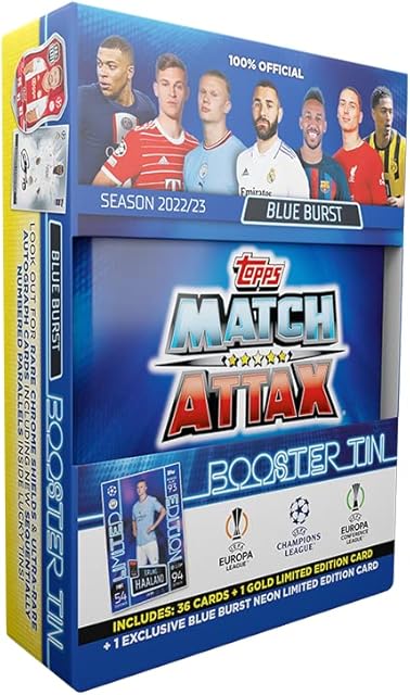 Topps Match Attax 22/23 - UEFA Champions League Football Cards | Booster Tin - Blue Burst (38 Cards, Including 2 Gold Limited Edtions)