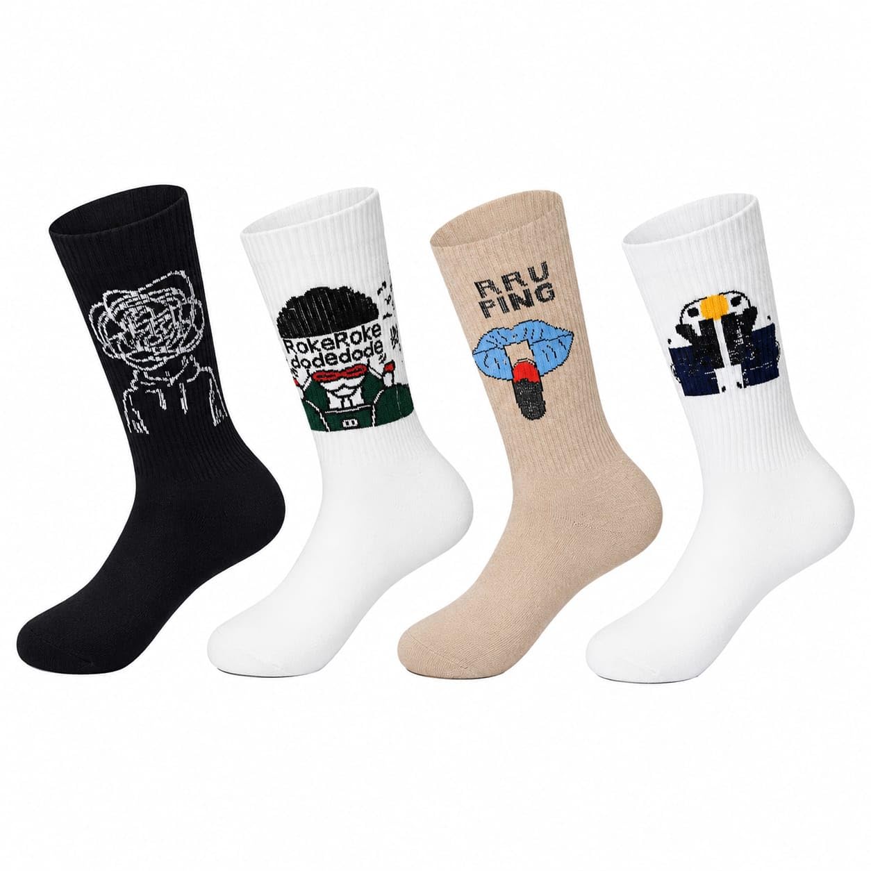 Printed Crew Socks Pack of 4, Unisex Cotton Blend-picture-11