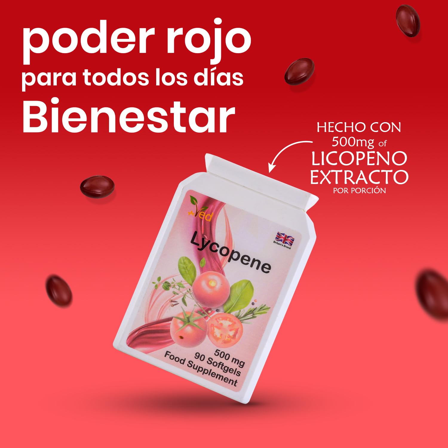 Suplemento de licopeno Ved, favorece el equilibrio energético, sin OMG, alto contenido en licopeno, 500 mg x 90 cápsulas blandas (paquete de 4), suministro para 12 meses