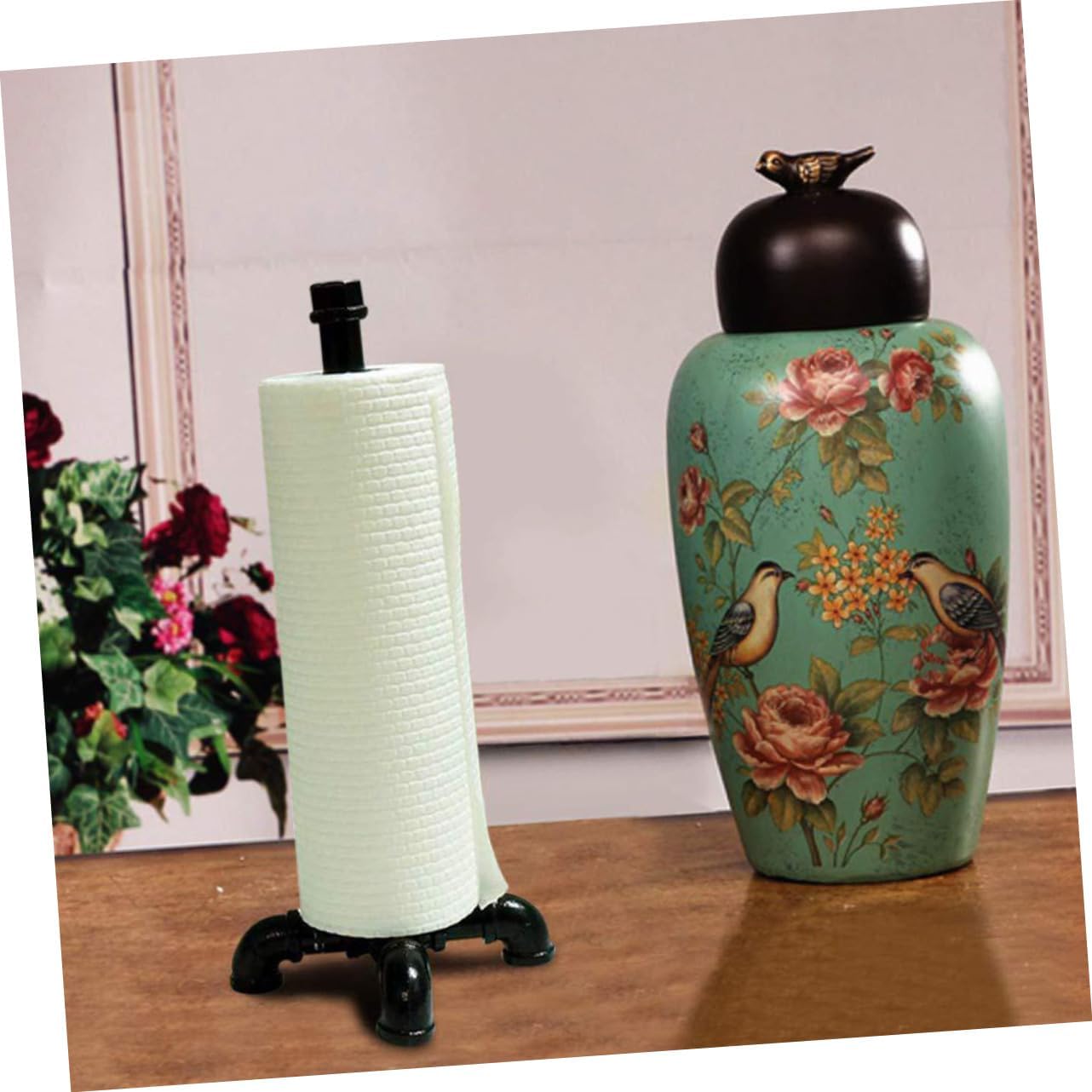 Gadpiparty Industrial Style Roll Paper Rack Vintage Water Pipe Design Black Tissue Holder for Kitchen Bathroom Office