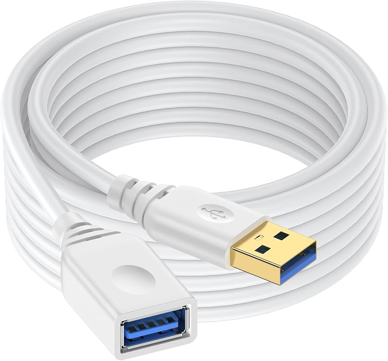 Cable de extensión USB de 10 pies para impresora, mouse, teclado, unidad flash, cámara, cámara web, disco duro, concentradores USB, PC, auriculares, cable de extensión USB 3.0 Blanco Extensor USB macho a hembra tipo A Transferencia de datos de alta velocidad