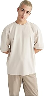 تيشرت بقصة فضفاضة ورقبة دائرية ضيقة وأكمام قصيرة للرجال من ديفاكتو - B4844AX