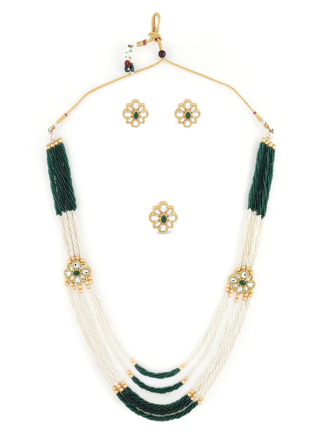 ZAVERI PEARLS Green Multistrand Two Side Brooch Necklace Earring & Ring Set For Women-ZPFK11476 (B09MKLK9Q8) Amazon Price History, Amazon Price Tracker
