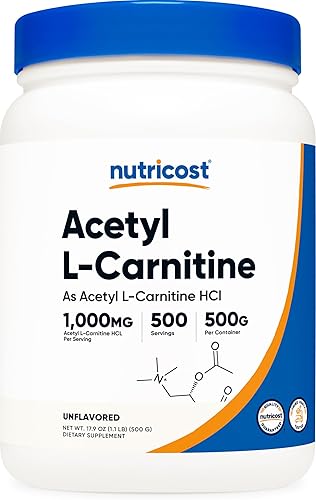 Nutricost Acetyl L-Carnitina ALCAR 1764oz - 1000 mg por porción - Polvo puro de alta calidad de acetil L-carnitina