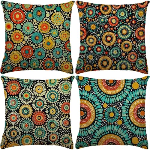 Funda Cojin vistoso Paquete de 4 60x60cm abstracto Cojines para Sofa Fundas de Cojín Cuadradas Fundas de cojín de Lino con de dos Caras Estampado para Sofá, Estar, Dormitorio, Festival Regalo XW-173