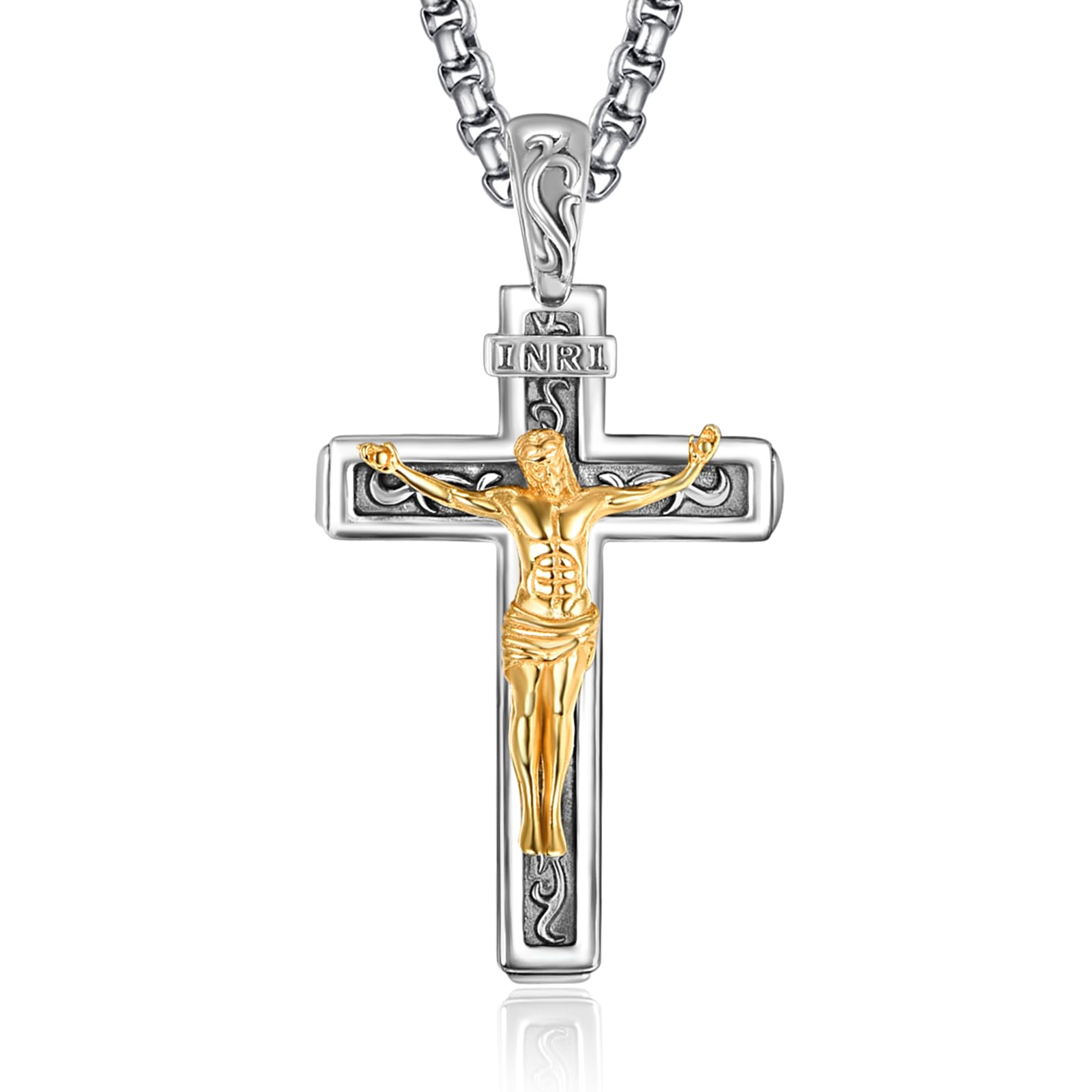 PRAYMOS 925 Sterling Silver Cross Necklace for Women Men Crucifix Saint Necklaces St Christian Religious Jewelry Confirmation Gifts Baptism