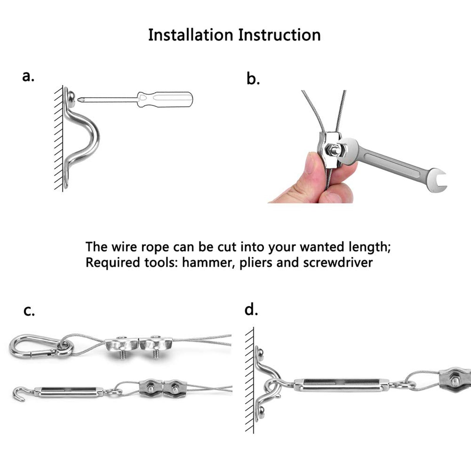 5mm Cavo Acciaio Rivestito 30m, M8 Tenditore Acciaio e Morsetti per Filo Stendibiancheria, per Stendibiancheria, Appendere Lamp