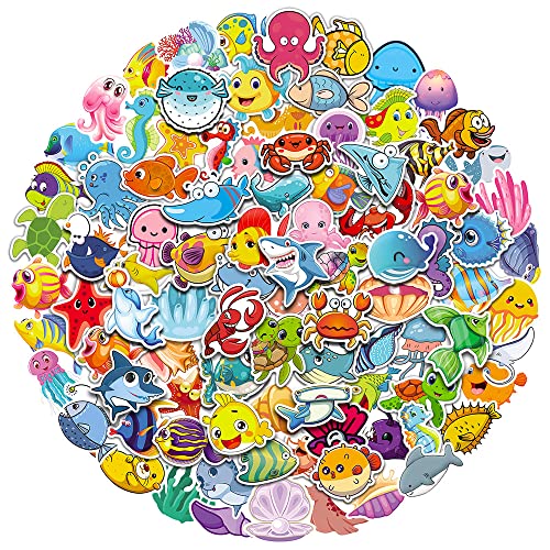 KOWASO Marine Animal Stickers 100PCS Vinyl Stickers for Laptop,Bumper,Skateboard,Water Bottles,Phone,Cartoon Anime Stickers for Kids Teens Adult