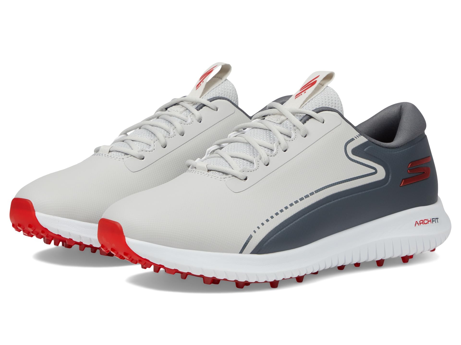Skechers Men's Max 2 Arch Fit Waterproof Spikeless Golf Shoe Sneaker, Grey/Red, 12 Wide