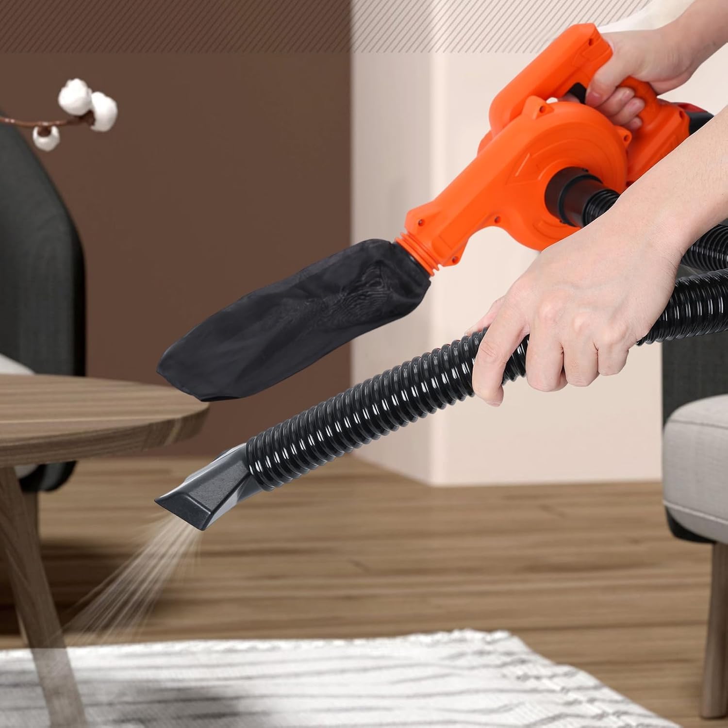 Mini Souffleur Aspirateur de Feuilles sans Fil Leger Souffleur Electrique à Batterie 4.0Ah Aspirateur a Main Portable avec 4 Buses pour Nettoyer Voitures Jardin Maison Ordinateur