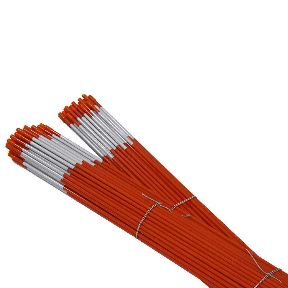 72" Driveway Markers, Snow Stakes, Plow Stakes, Orange Reflective Fiberglass 6FT 5/16-Inch Dia Pack of 100