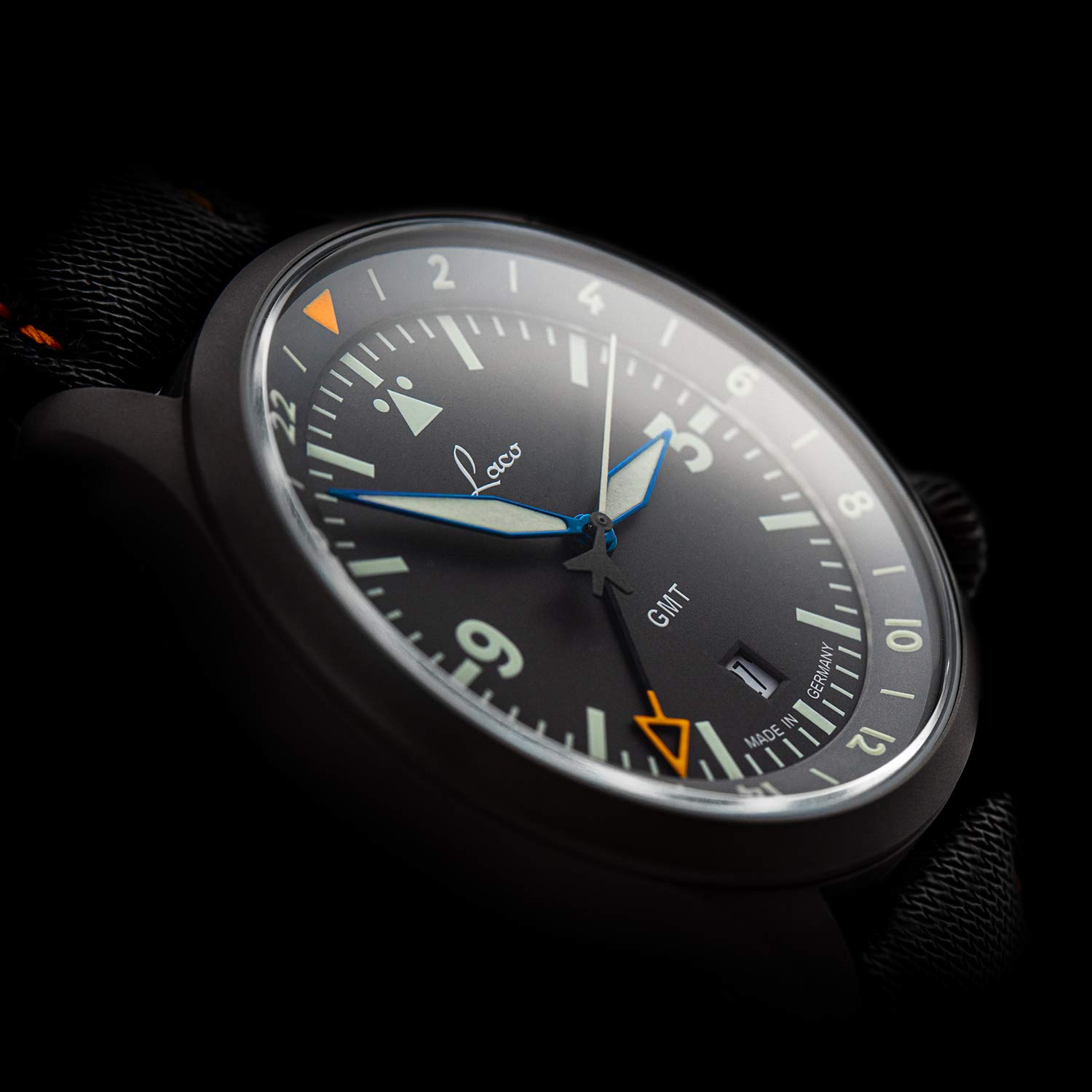 Laco Reloj de Aviador Frankfurt GMT Negro Fabricado en Alemania – Reloj automático de 43 mm de diámetro – Impermeable 20 ATM – Desde 1925, Correas