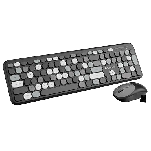ZEBRONICS Companion 302 2.4GHZ Wireless Keyboard & Mouse Combo with UV Printed Keys,13 Multimedia Keys,800/1400/1600 DPI,High Precision,Advanced Optical Sensor Technology(Black + Grey)