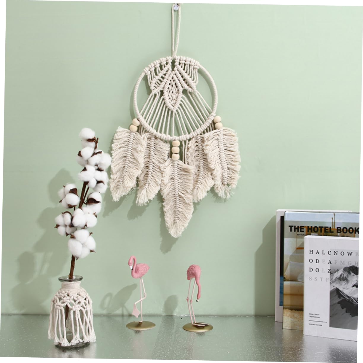 MUCKLILY 1Pc Handmade Beige Dream Catcher Wall Decor Stylish Hanging Decoration for Rooms Cozy Home Atmosphere for Loved Ones Unique Boho Wall Art