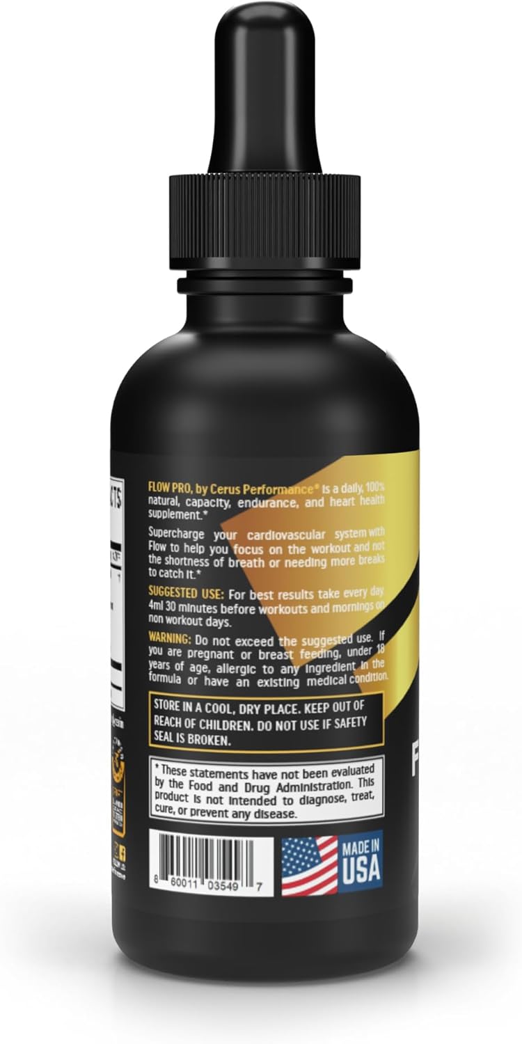 Cerus Performance Flow Pro Stimulant-Free Endurance Pre-Workout – Boosts Stamina, Supports Heart Health with Natural Herbs, Vegan-Friendly - 4 Fl Oz