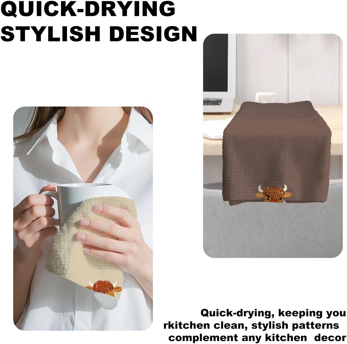 3 Pcs Funny Highland Cow Hand Towel for Bathroom, Cow Farmhouse Decorative Bath Towels for Bathroom Kitchen Decor Country Farm Highland Holiday Housewarming Gifts - Image 4