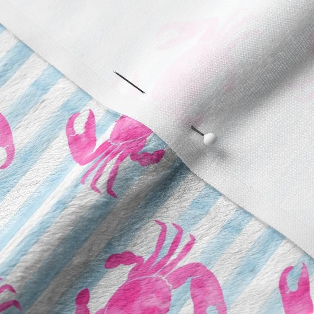 Spoonflower Fabric - Crabs Pink Blue Stripes Nautical Crab Beach Printed on Minky Fabric by The Yard - Sewing Baby Blankets Quilt Backing Plush