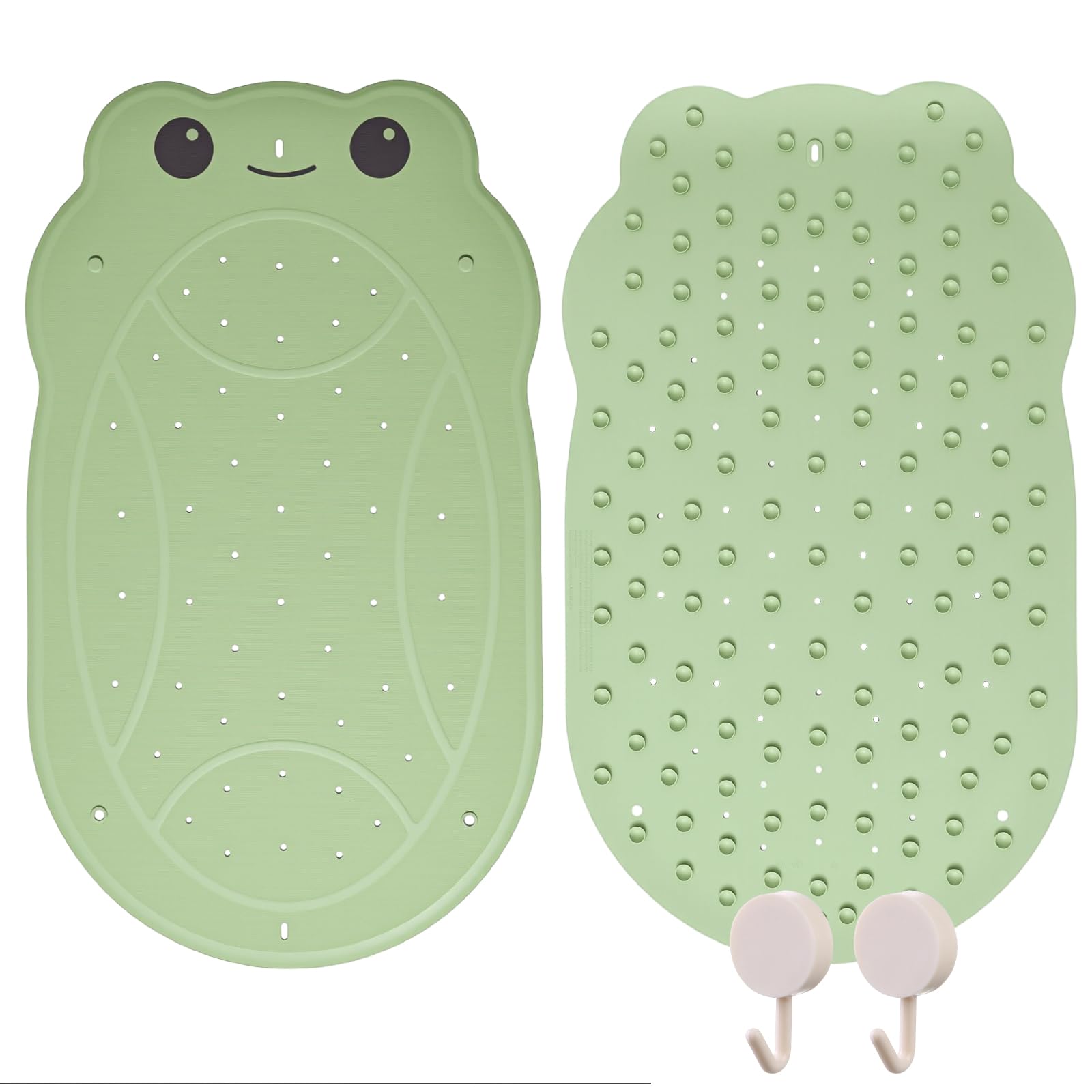 a Alfombra de Bañera Niños Antideslizante Divertida Forma de Rana, Sin BPA, 76x45 cm, Incl. 2 Ganchos para Colgar, Alfombrilla de Baño Antideslizante para Bañera y Ducha para Bebés