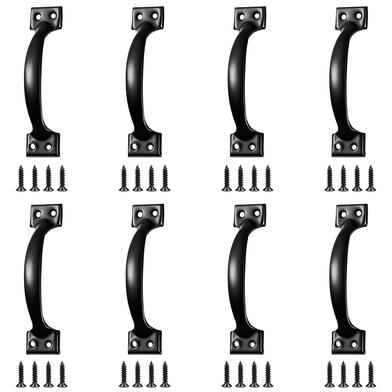 BaBahuanhuan 8 Pcs Black Door Handles, 98mm/3.86" Garden Gate Handles for Wooden Gates Outdoor Pull Handles for Doors Cabinets Furniture Home Garden Shed Door Handle Set, with Screws (8)