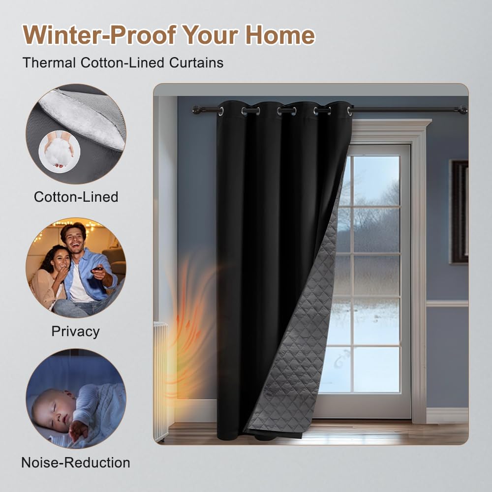 PANOVOUS Thermal Door Curtain for Winter 2-Layer Blackout Curtain with Cotton Lining - Image 3
