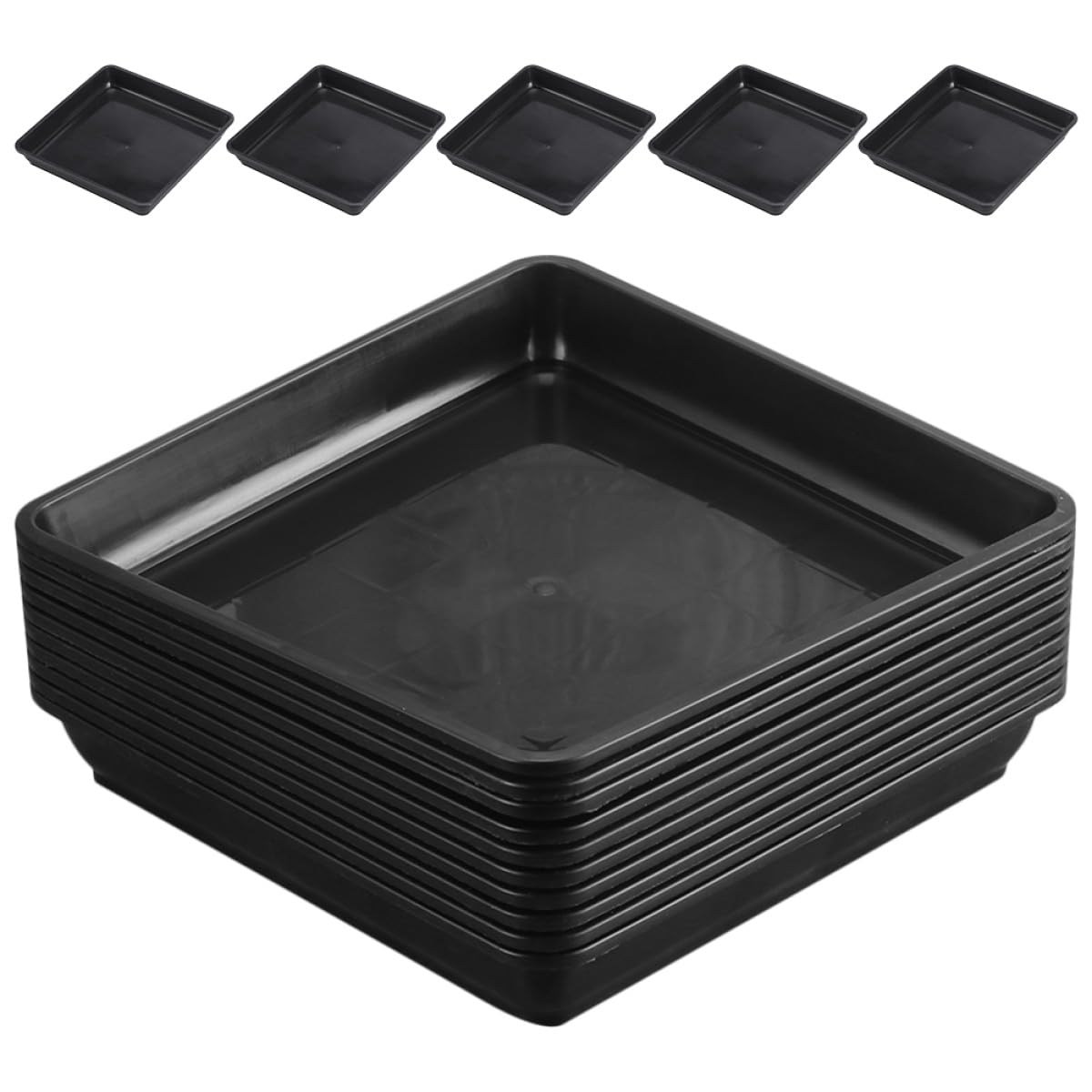 CLISPEED 15 Piezas de Platillos Cuadrados para Macetas de Plástico Negro, Bandejas Resistentes para Plantas, Ideales para Jardinería y Drenaje