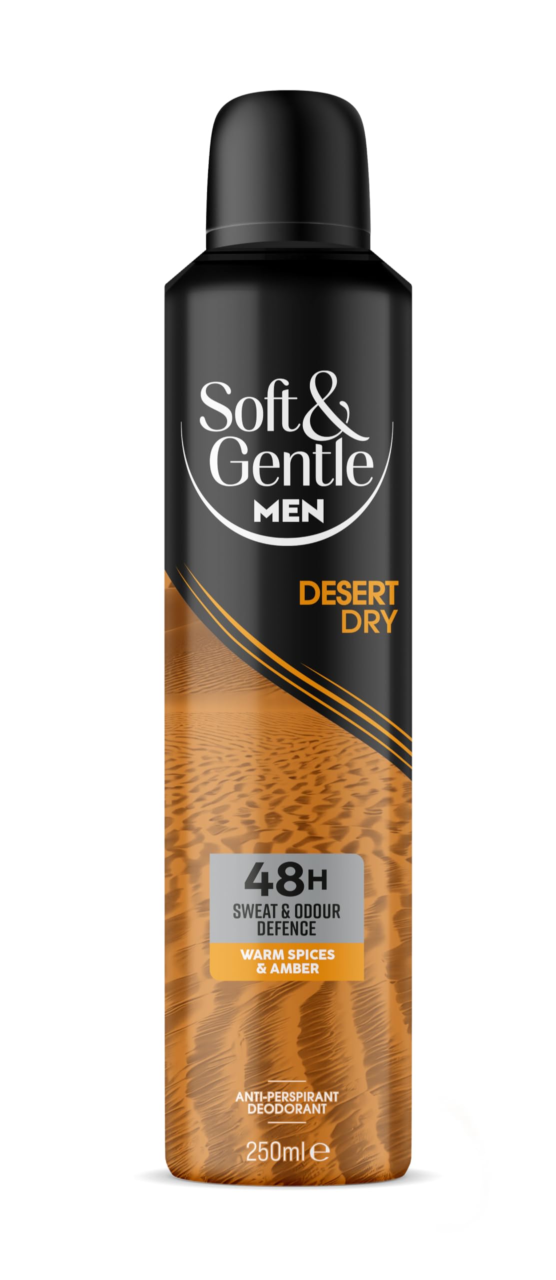 SOFT & GENTLE Desert Dry Men's Antiperspirant Deodorant Spray 250ml | Triple Formula | 48 Hour Protection | Sweat & Odour Defence