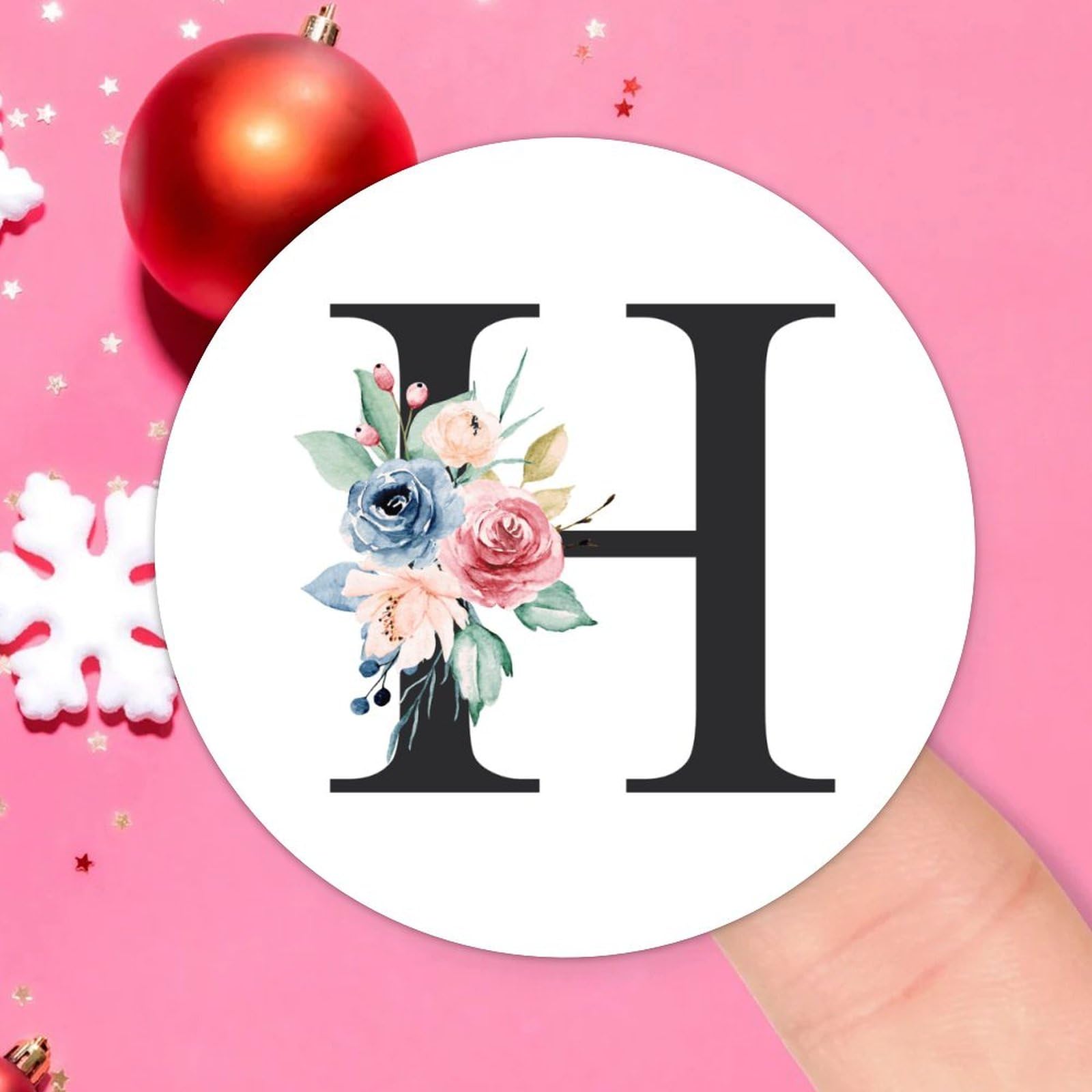 Squiddy Floral Letter H Sticker - 4" Rose Design Vinyl Decal For Laptop & Car