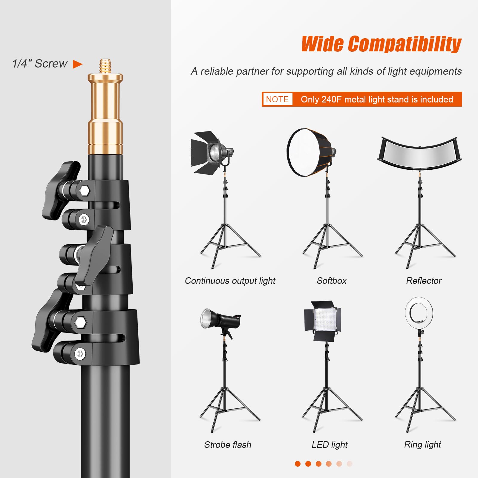 Godox Supporto per luce da 240 cm, per fotografia, resistente, con vite universale da 1/4", borsa portatile per ritratti in studio fotografico