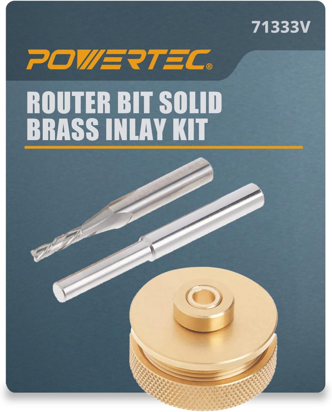 POWERTEC Solid Brass Inlay Kit with 1/8" Downcut Spiral Router Bit 1/4" Shank, Router Bushing Guide, Collar, and Centering Pin - Compatible w/ 1/4" Templates for Woodworking