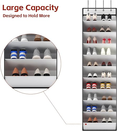 Miniatura 6 de KEEPJOY Organizador de zapatos blanco de 10 niveles sobre la puerta, soporte colgante para zapatos para puerta con grandes bolsillos profundos, se