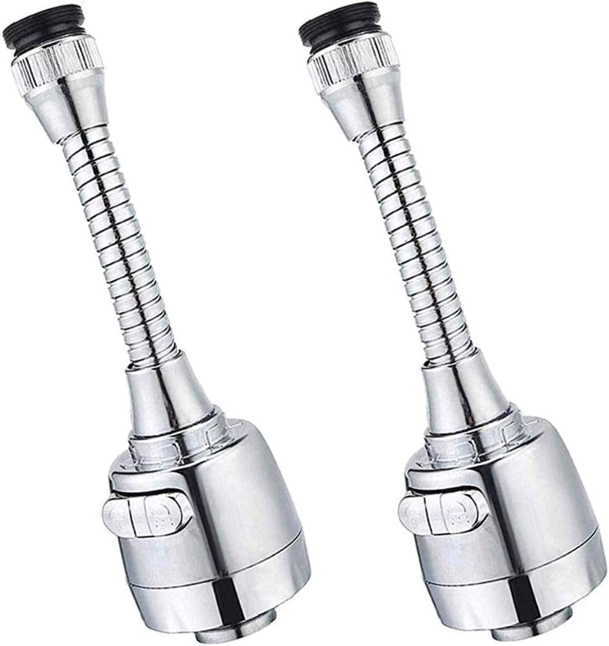 SPYSEE Faucet Sprayer Attachment, Kitchen Sink 360 Flexible Hose Extension Universal Aerator Head Replacement Water Saving Nozzle Filter Adapter Tap Silver (2-Pack)