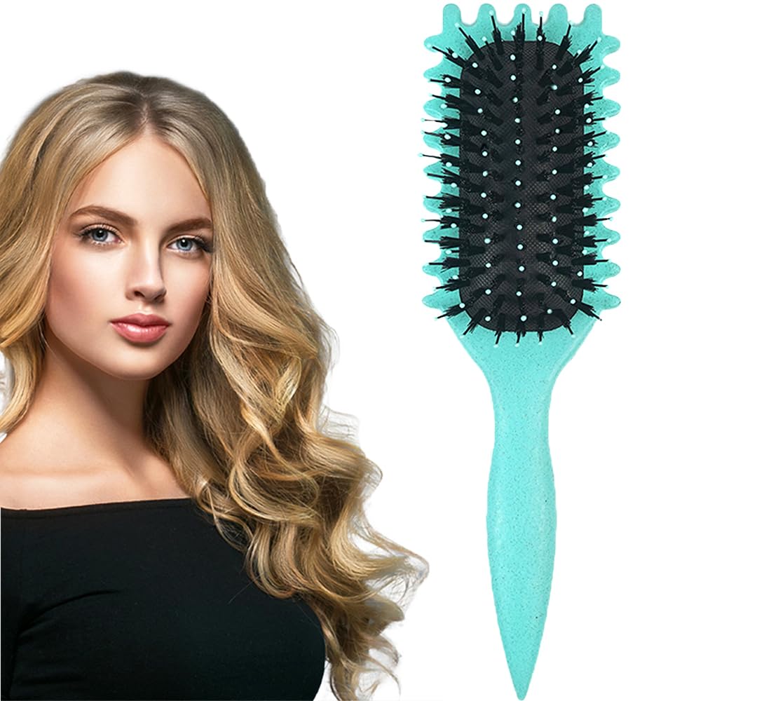 Curl Defining Thick Hair Brush,Wide Tooth Soft Shaping Comb for Wet Curls,Curly Wavy Dry Detangle Hair Brush Girls,Less Pulling Hair Styling Appliances for Women and Men (Green)
