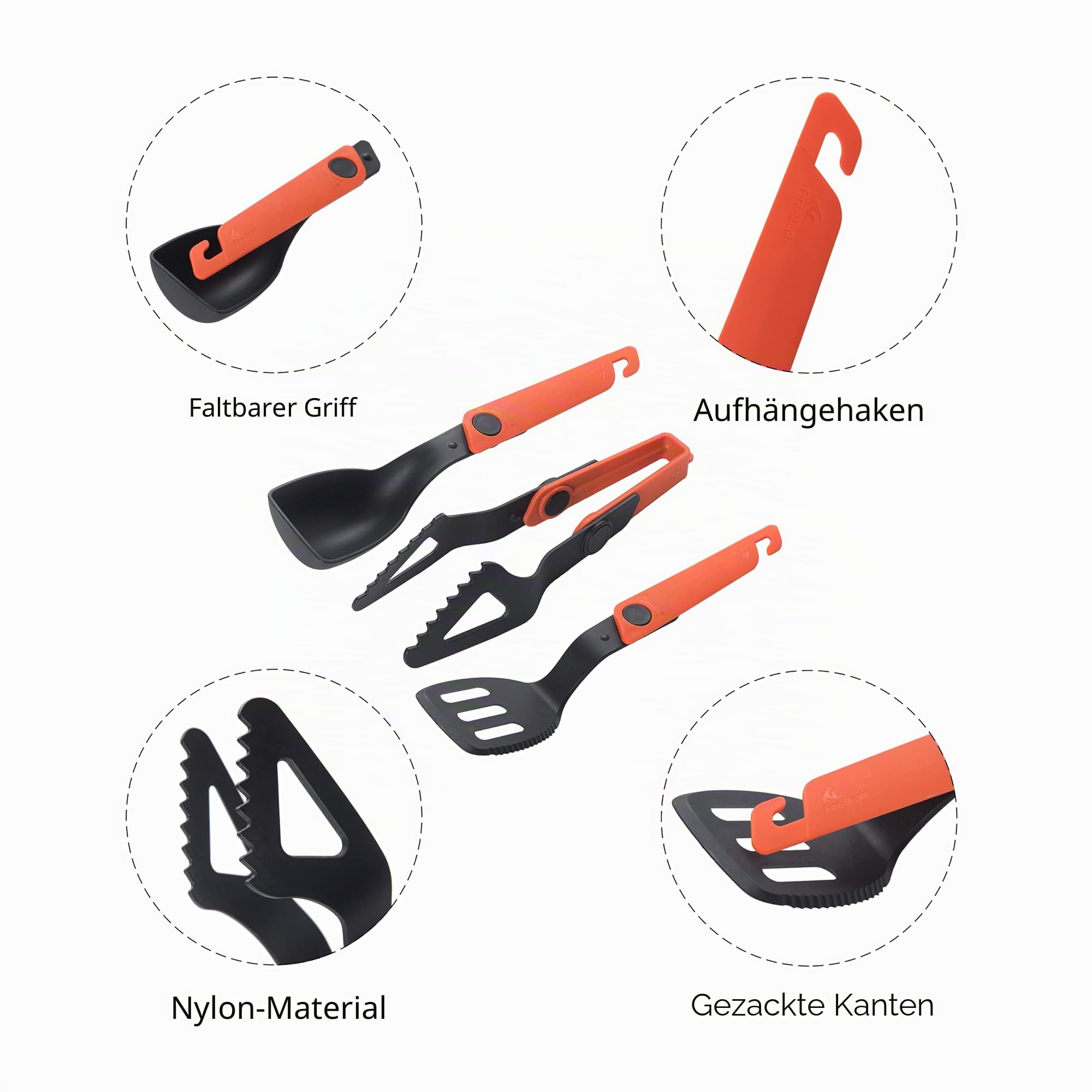 Fire-Maple Camping-Küchenutensilien-Set, tragbar, 6-teilig, mit klappbaren Zangen, Spatel, Löffel, Outdoor-Ausrüstung für Backpacking, Bushcraft, Camping, Auto, Angeln, Grillen und Reisen