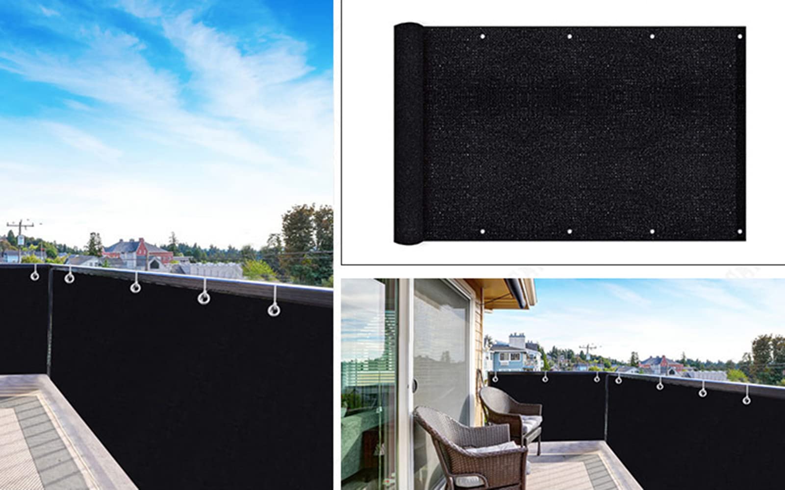 Balkon Sichtschutz Zaun, Wohnungen Geländer Wind Block Screen Mit Zip Ties, Für Außen, Veranda, Terrasse, Pool,Schwarz,0.8x6m