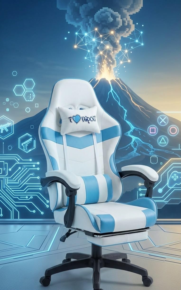 Sedia Gaming Ergonomica I Love Napoli Reclinabile con Cuscini Schienale 90°-135°, altezza regolabile, rotazione 360°, supporto lombare, poggiapiedi, cuscino collo, ruote, gaming e ufficio