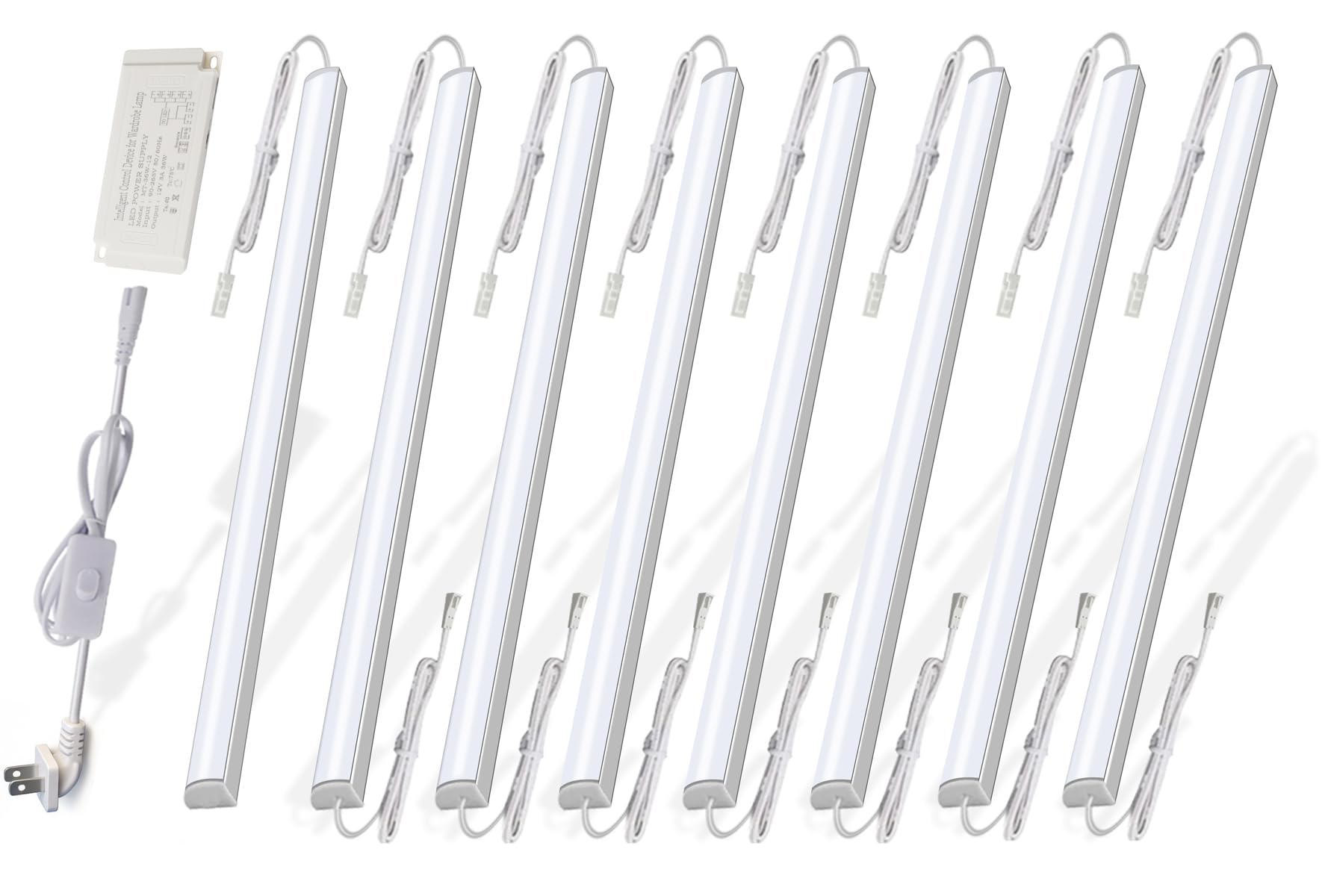 Cefrank V-Shape Under Cupboard Lighting β 8-Pack 30cm Rigid LED Bars, Linkable 6000K Cool White (2W Each, 1600 Lumens Total), Plug & Play for Kitchen, Wardrobe & Shelves