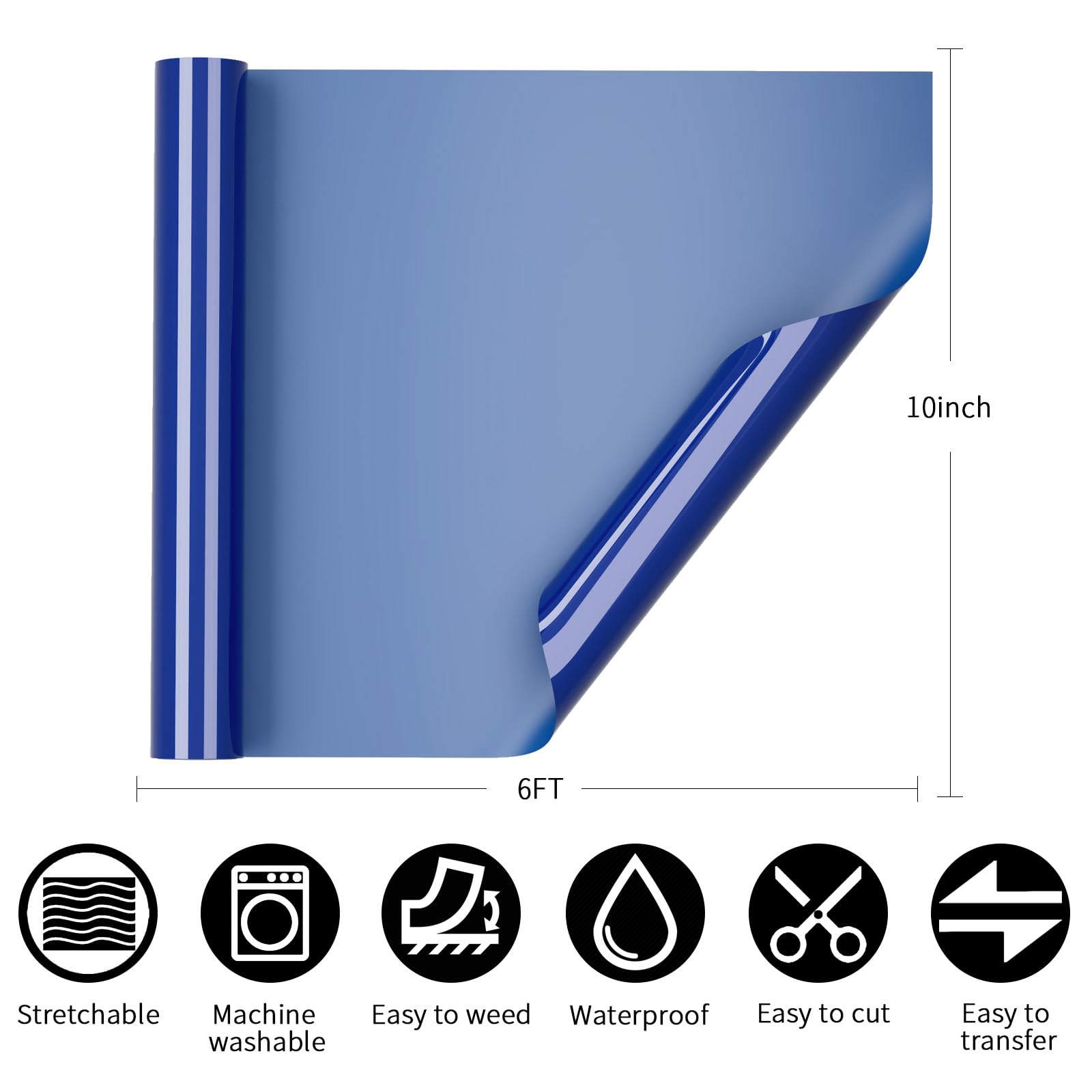 Vinilo Textil Termoadhesivo 10" x 6FT, 3D Puff Vinilo Textil Imprimible, Vinilo Termoadhesivo Textil en DIY Camisetas y Más Telas, Flexible, Fácil de Cortar (Azul)