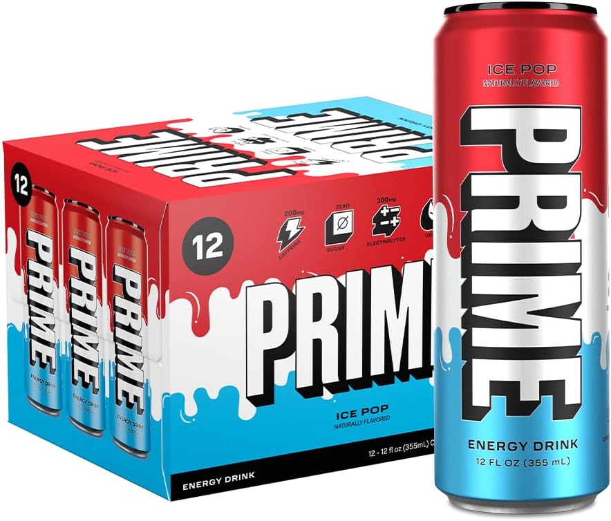 PRIME Energy ICE POP | Zero Sugar Energy Drink | Preworkout Energy | 200mg Caffeine with 355mg of Electrolytes and Coconut Water for Hydration| Vegan | Gluten Free |12 Fluid Ounce | 12 Pack