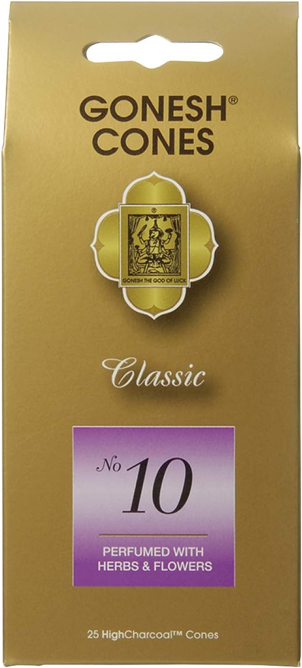 Gonesh Incense Cones No.10, Perfumes of Herbs & Flowers, Black, 25 Piece Home
