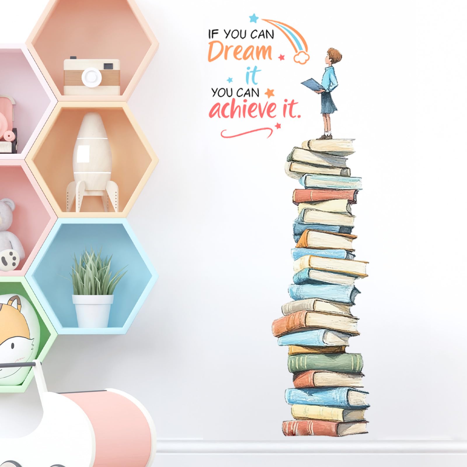 Pomodee Book Inspirational Quote Wall Stickers Peel and Stick Educational Wall Decals,School Reading Corner Wall Stickers for Kids Bedroom School Classroom,Positive Motivational